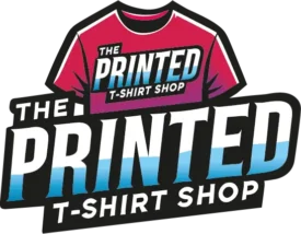 Vibrant logo featuring a colourful t-shirt graphic and bold text showcasing custom printed t-shirts. Perfect for promoting personalised apparel by The Printed T-Shirt Shop.